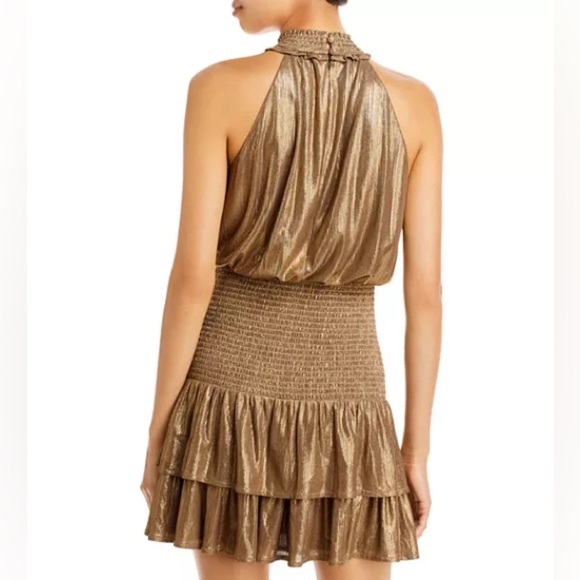 AQUA Metallic Lamé Mini Dress Sleeveless Smocked Ruffle Size Small - Picture 13 of 14